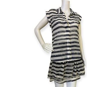 Striped Black and White Button-Up Dress